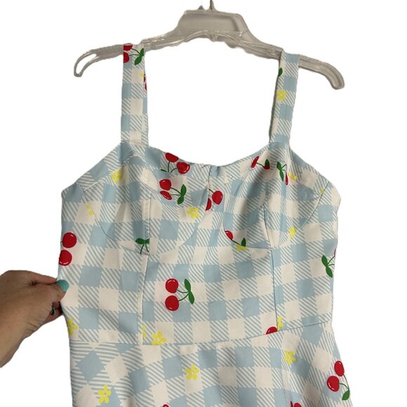Belle Poque Cherry Gingham Rockabilly Pin up Dress L - Picture 2 of 6